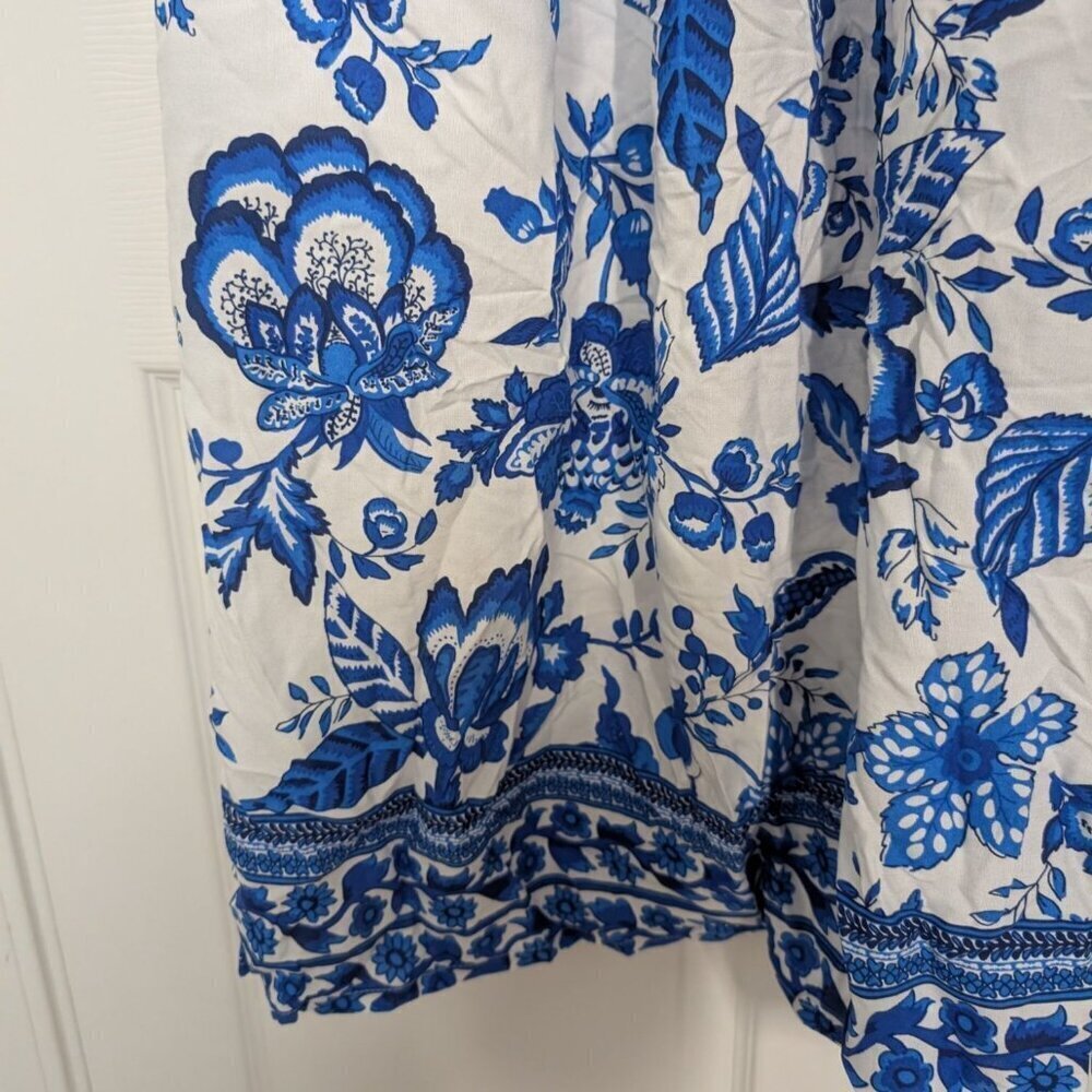 Venus Lascana Floral Midi Dress Womens Size Large White Blue Short Sleeve V Neck - Picture 6 of 15